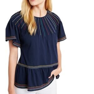 Anthropologie Maeve Chamonix Embroidered Swing Top S
